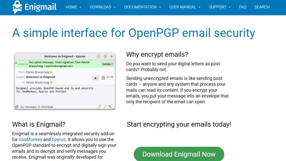 Website screenshot of Enigmail (July, 2025)
