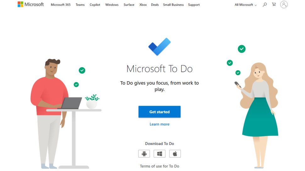 Website screenshot of Microsoft To Do (September, 2025)