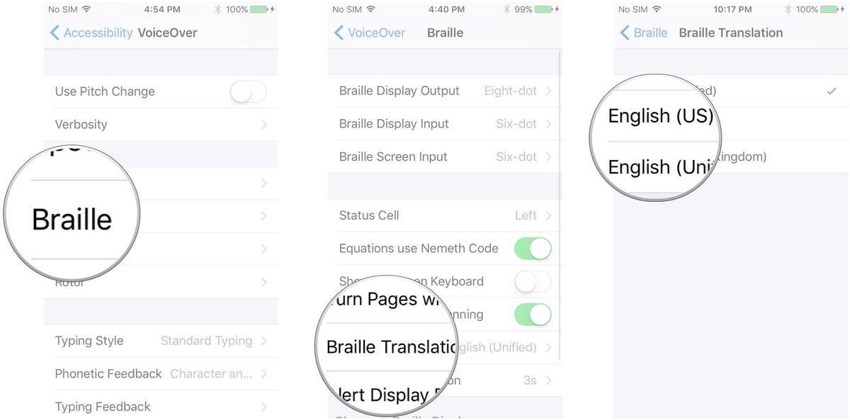Tap Braille, tap Braille Translation, tap a dialect
