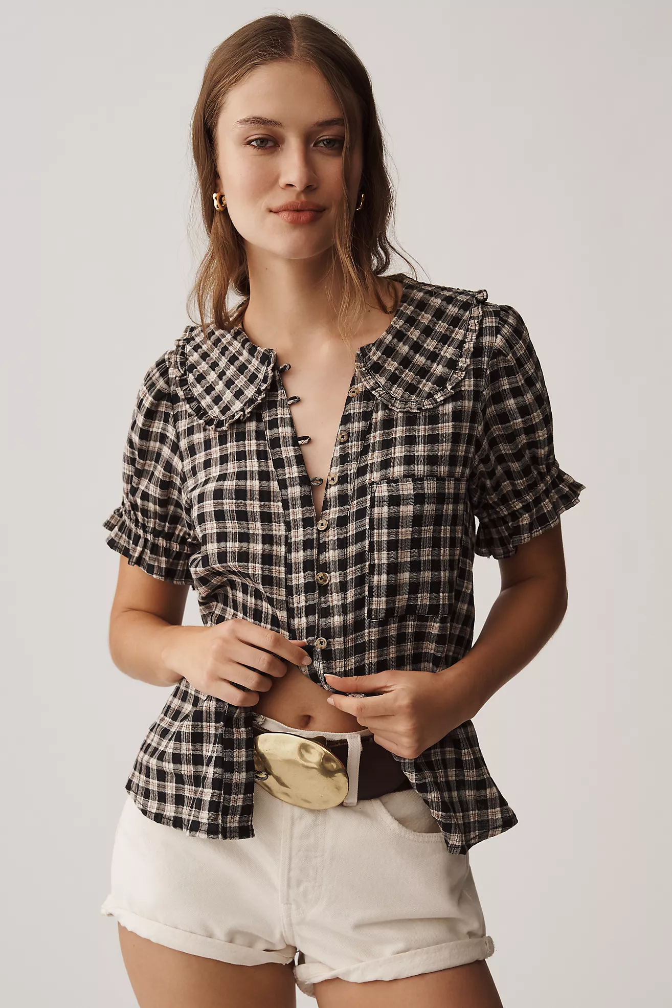 The Keira Plaid Blouse by Pilcro