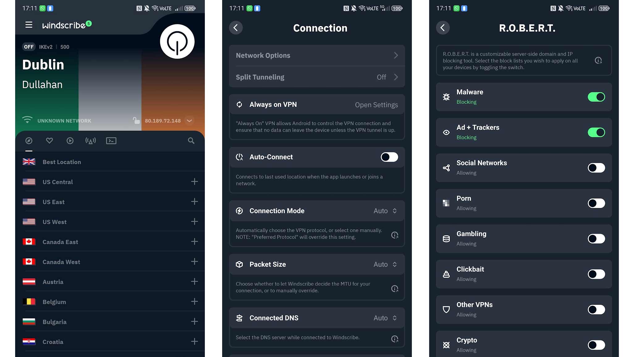 Windscribe on its mobile apps