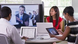 office meeting using fibre broadband