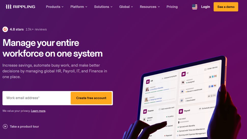 Website screenshot of Rippling (March, 2026)