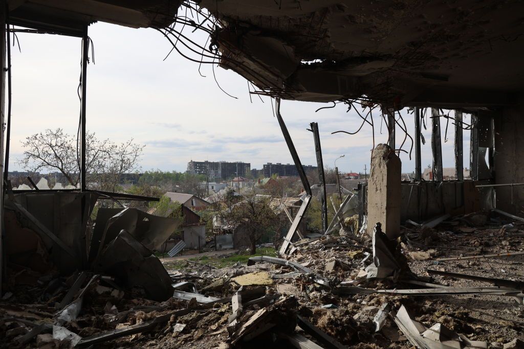 Damage to a building in Mariupol