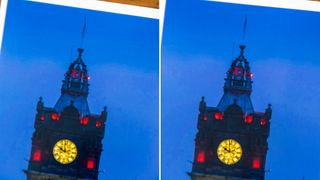 A close up of two images showing streaks in the left image from a blocked print head while the image on the right used a fresh cartridge and is perfectly clear