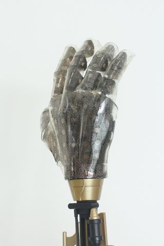 The proposed prosthetic skin, attached to a prosthetic hand.