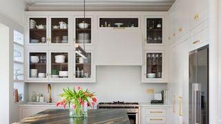 Kitchen with wall cabinets up to the ceiling to show how best to organize a small kitchen with smart storage