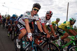 Peter Sagan and Fernando Gaviria hang out in the bunch during stage 5 in San Juan