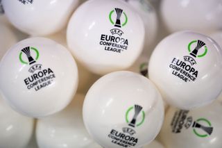 A view of the draw balls ahead of the UEFA Europa Conference League 2022/23 Knock-out Round Play-offs draw at the UEFA Headquarters, The House of the European Football, on November 7, 2022, in Nyon, Switzerland.