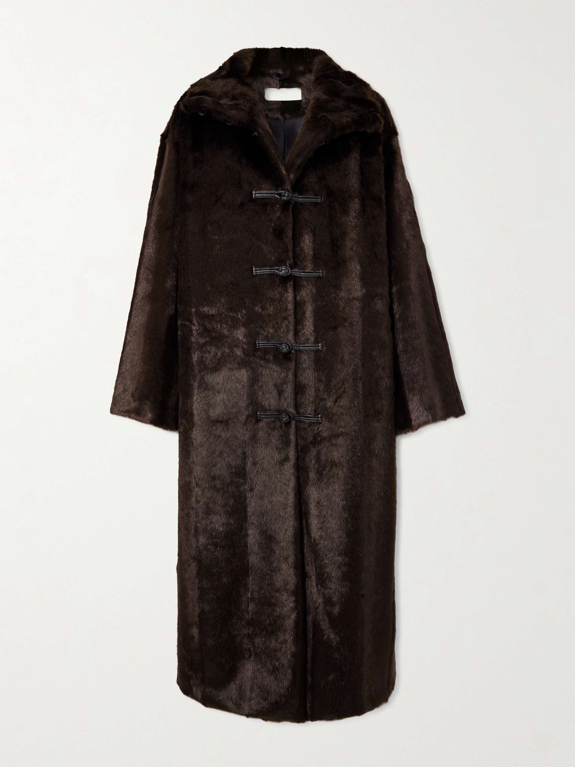 Leather-Trimmed Plush Coat