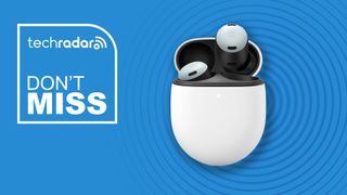 Google Pixel Buds Pro don't miss deal banner with case open showing buds