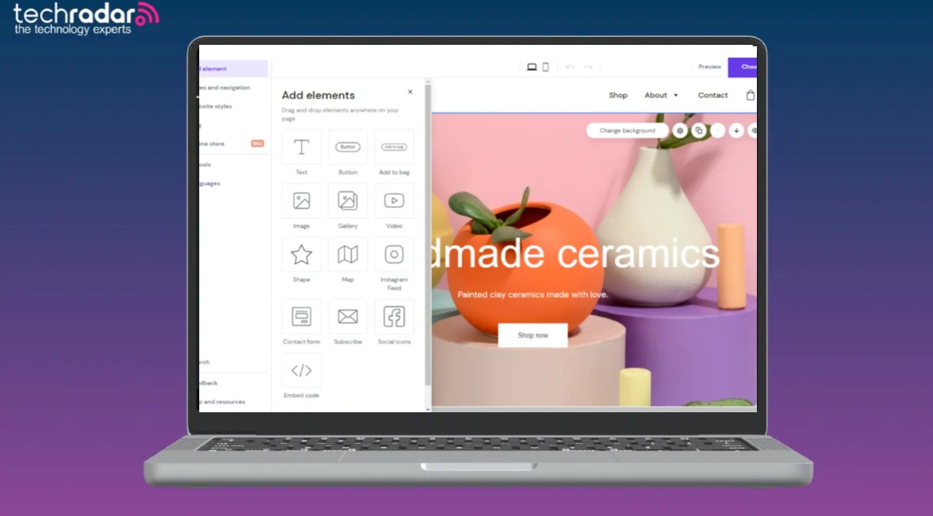 An image of Hostinger's website builder on a laptop