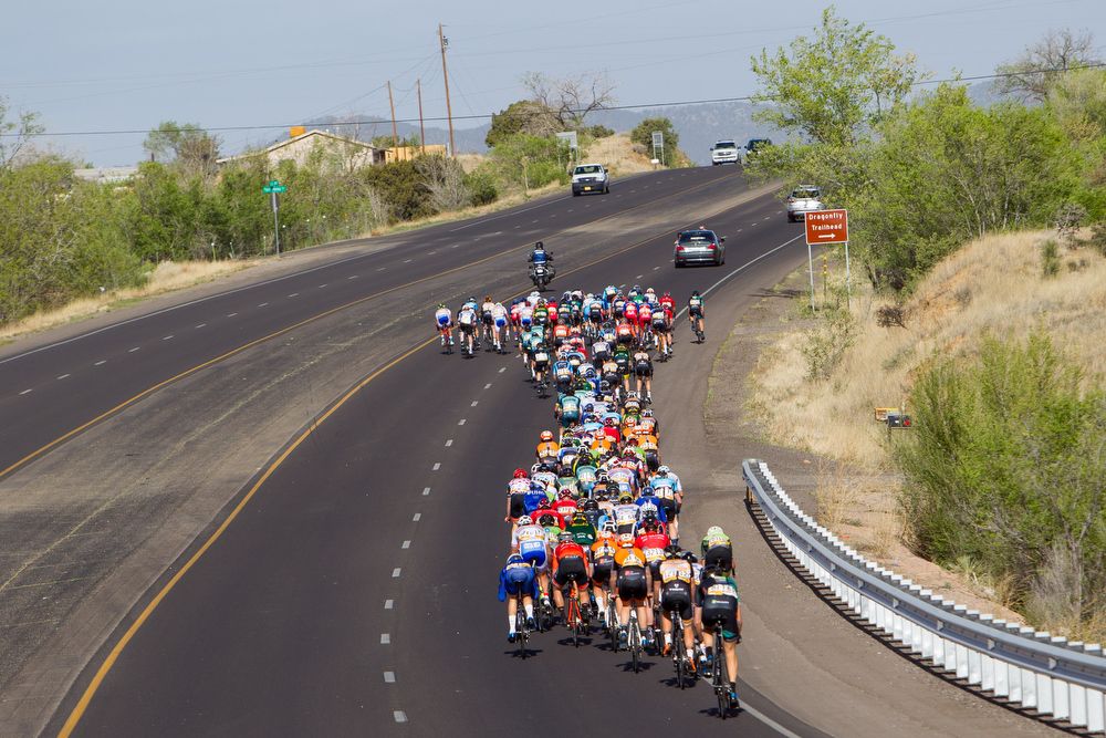 The men's field gets underway during stage 2 at Tour of the Gila.
