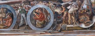 Detail of ‘Riveters’ from the series ‘Shipbuilding on the Clyde’, by Stanley Spencer
