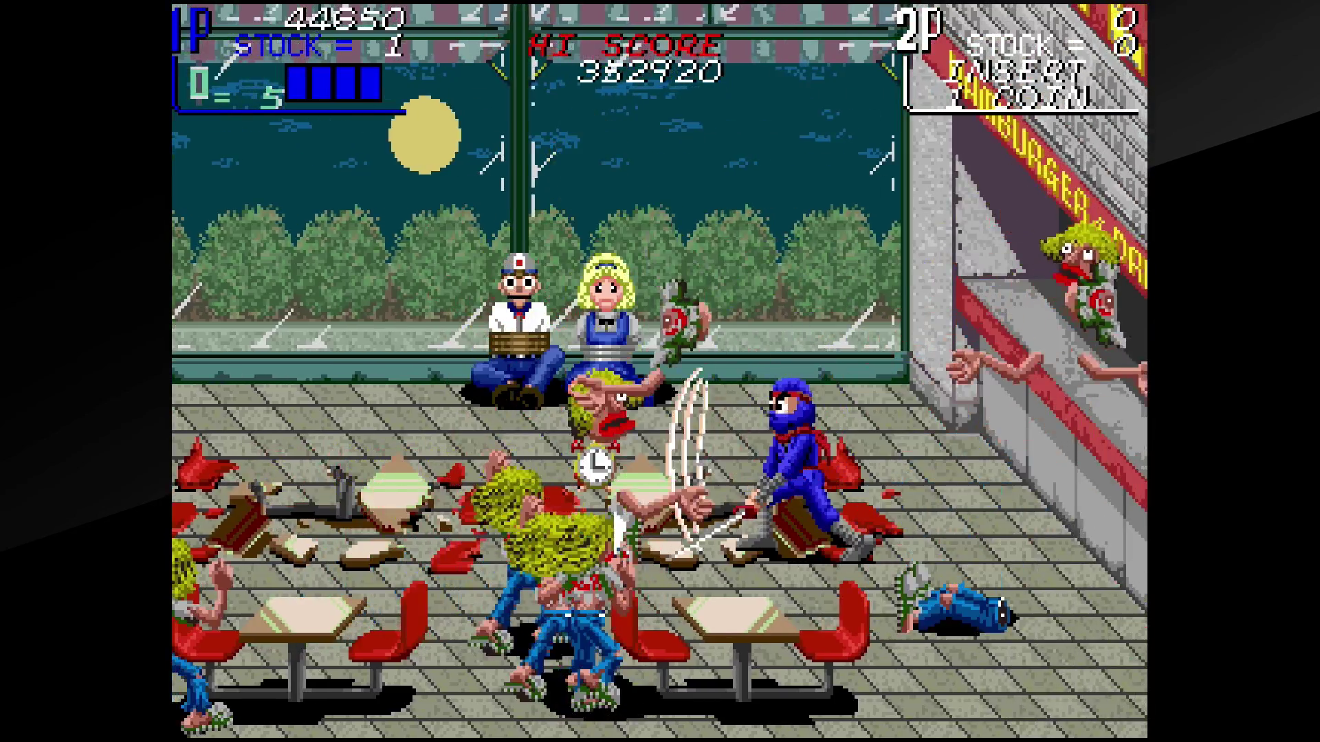 Ninja puppets in a pixel art 1990s retro game