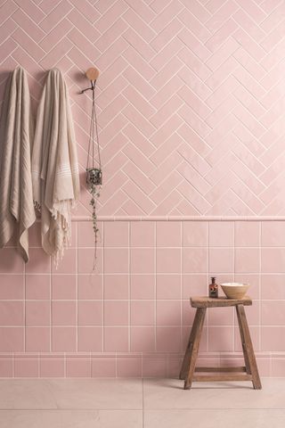 pink herringbone tiles in bathroom by Original Style