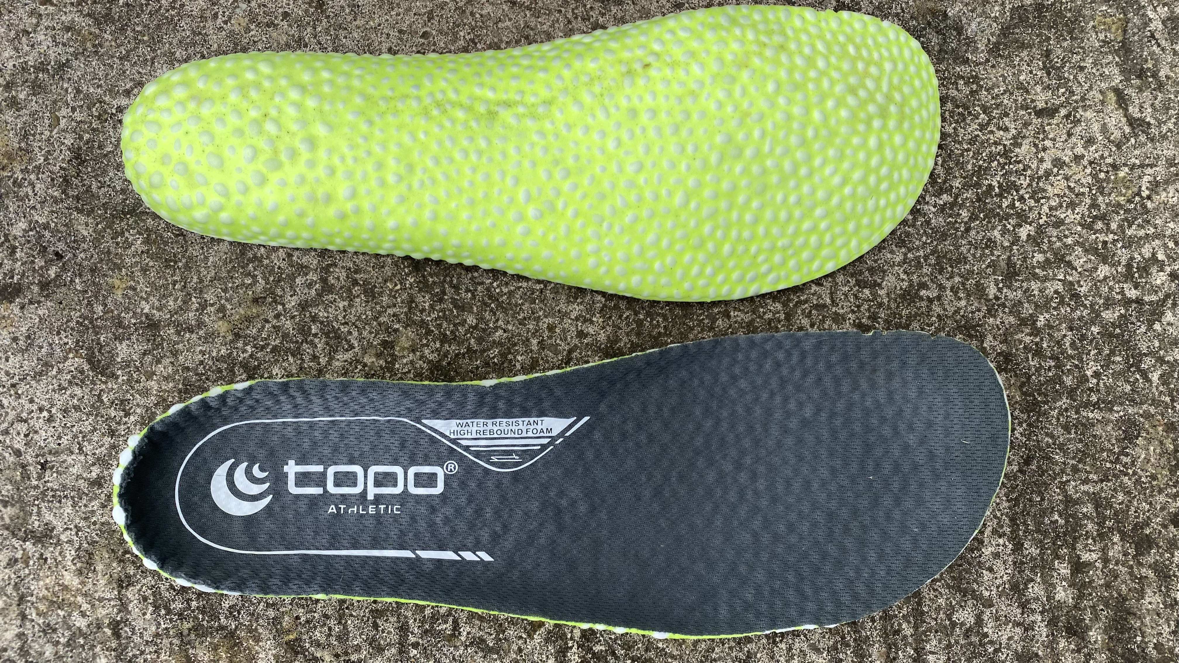 Showing the FKT insole that comes with the Topo Athletic MTN Racer 4
