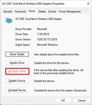 Roll back driver on Device Manager
