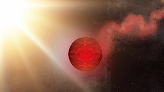 A reddish orb illustration. Sunlight shines on it from off screen.