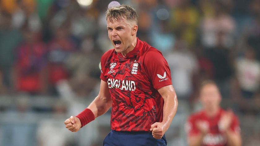  Sam Curran of England celebrates victory during the ICC Men's T20 World Cup India &amp; Sri Lanka 2026 match between England and Nepal at Wankhede Stadium on February 08, 2026 in Mumbai, India. 