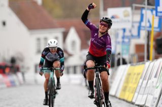Amy Pieters of Team SD Worx celebrates victory at third annual Danilith Nokere Koerse