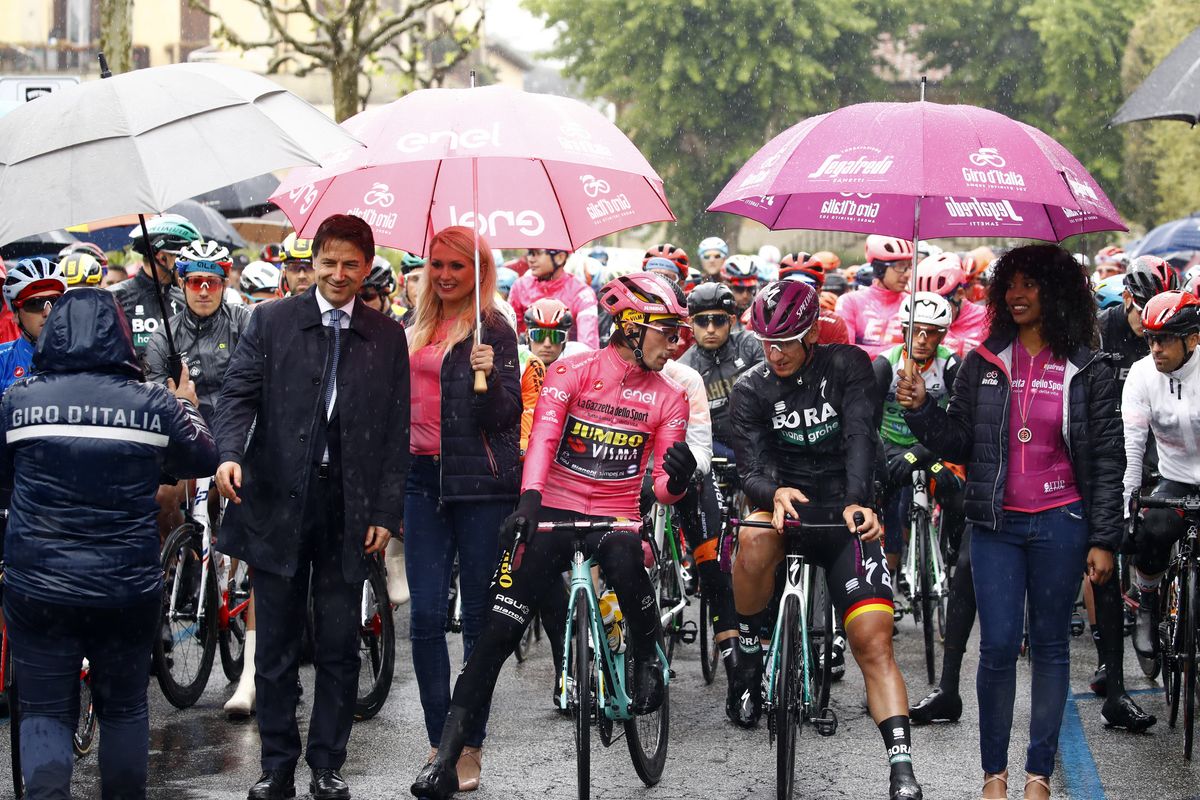 Primoz Roglic waits for the start