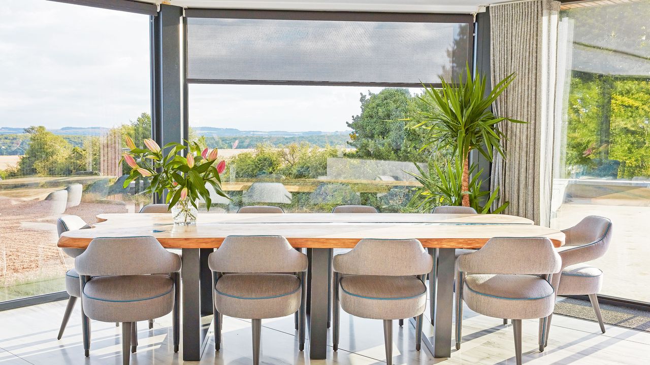 dining room with picture window