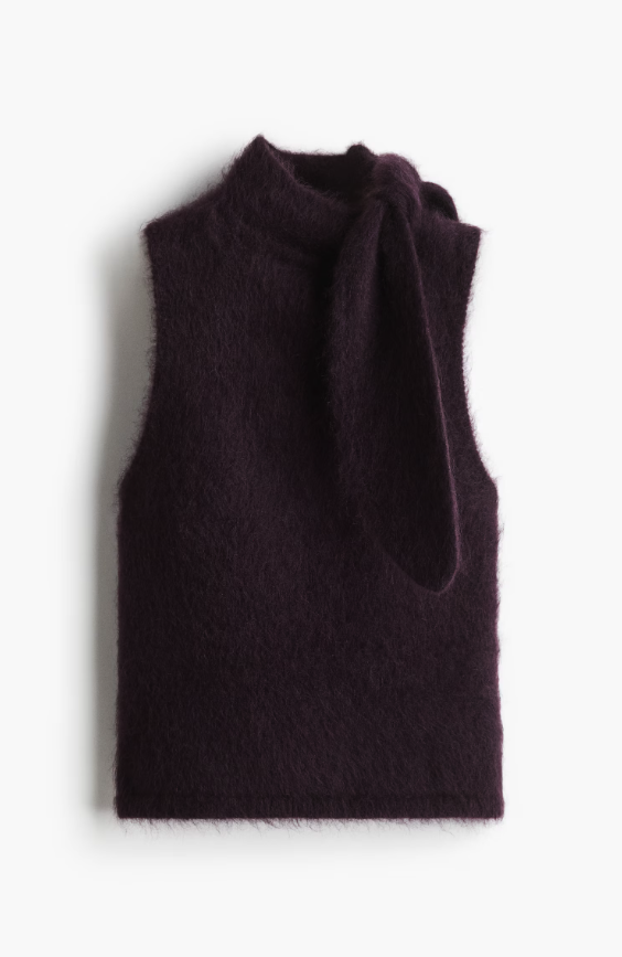 H&amp;amp;M, Mohair-Blend Scarf-Collar Top