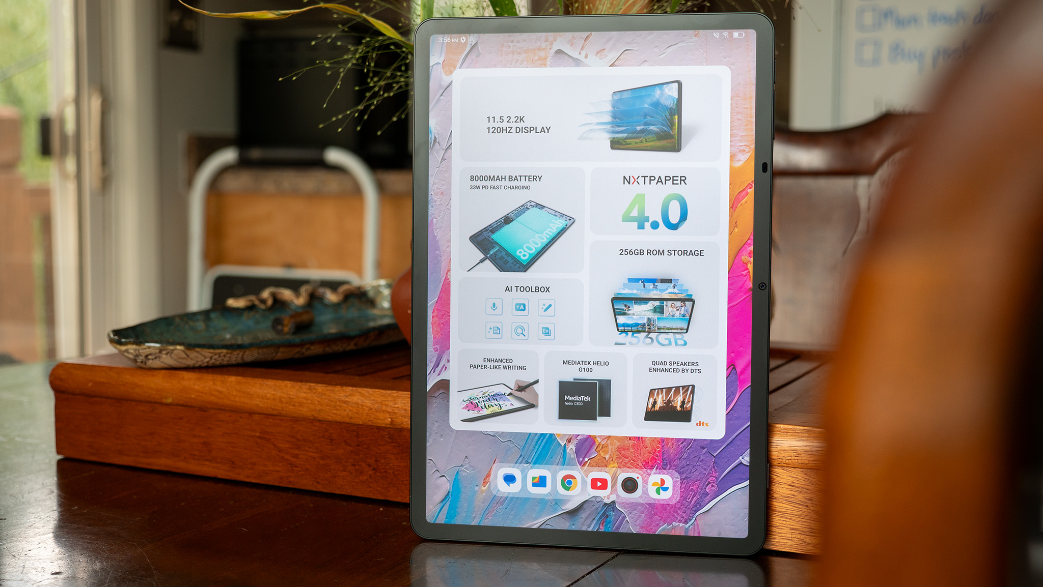 A TCL NXTPAPER 11 Plus tablet with its specs on screen