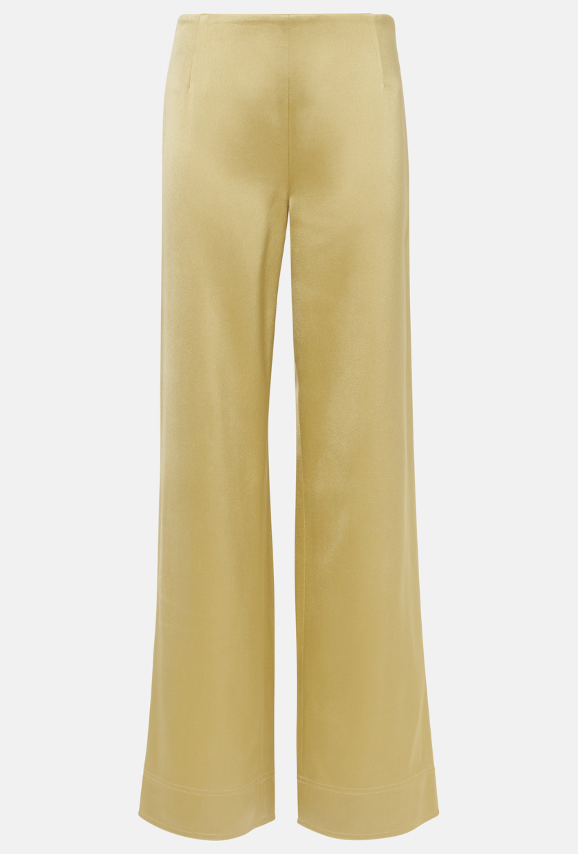 An image of butter yellow Toteme satin pants.