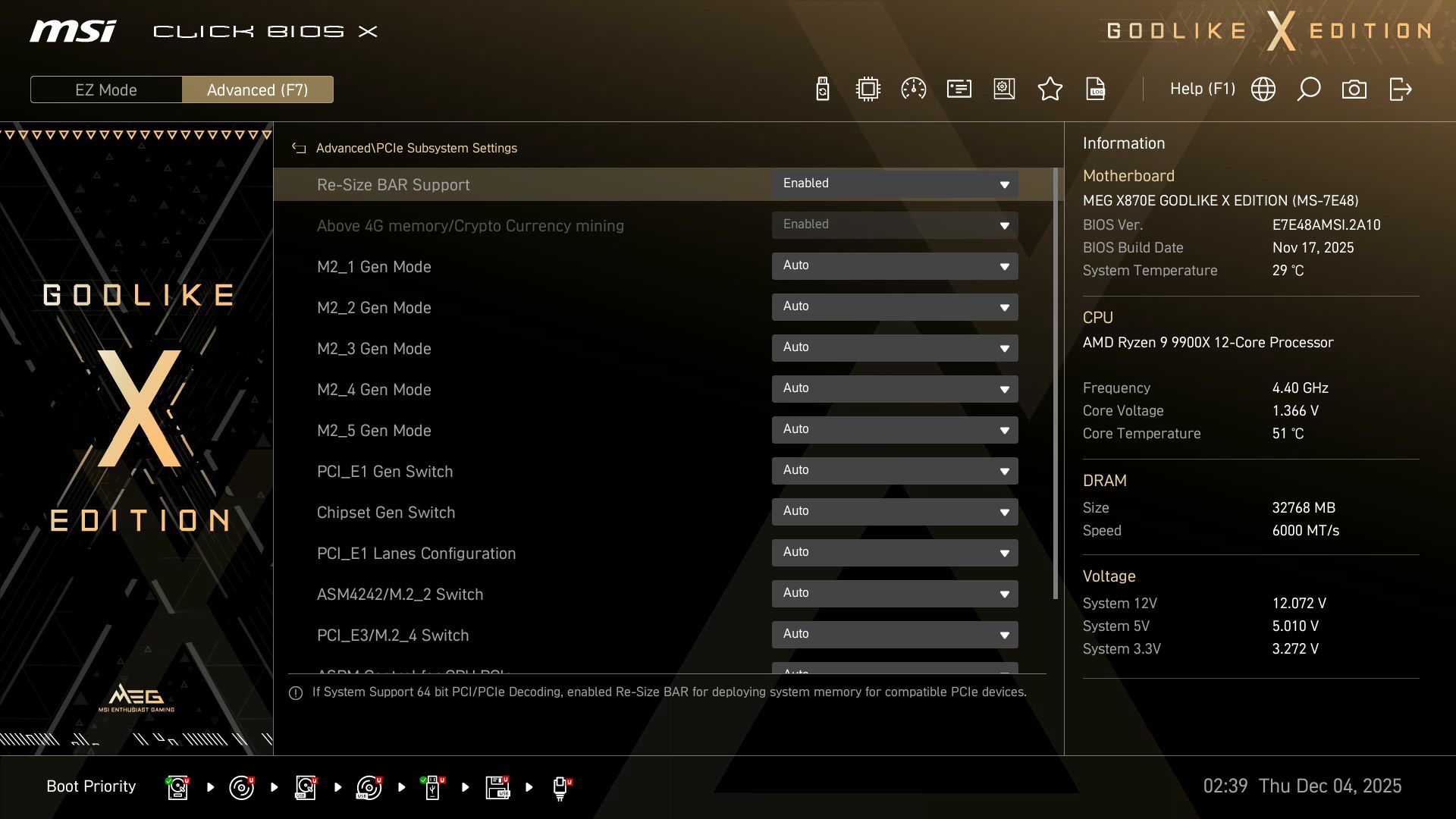 MSI X870E Godlike X - BIOS
