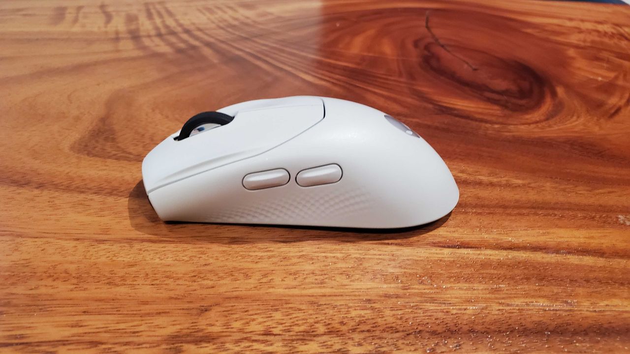 side view of white gaming mouse