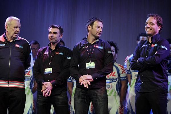 Skil-Shimano's team managers include Piet Hoekstra, Rudi Kemna, Merijn Zeeman and Christian Guiberteau (l-r).