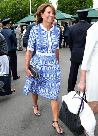 Carole Middleton wears a blue tiered dress for Wimbledon 2017