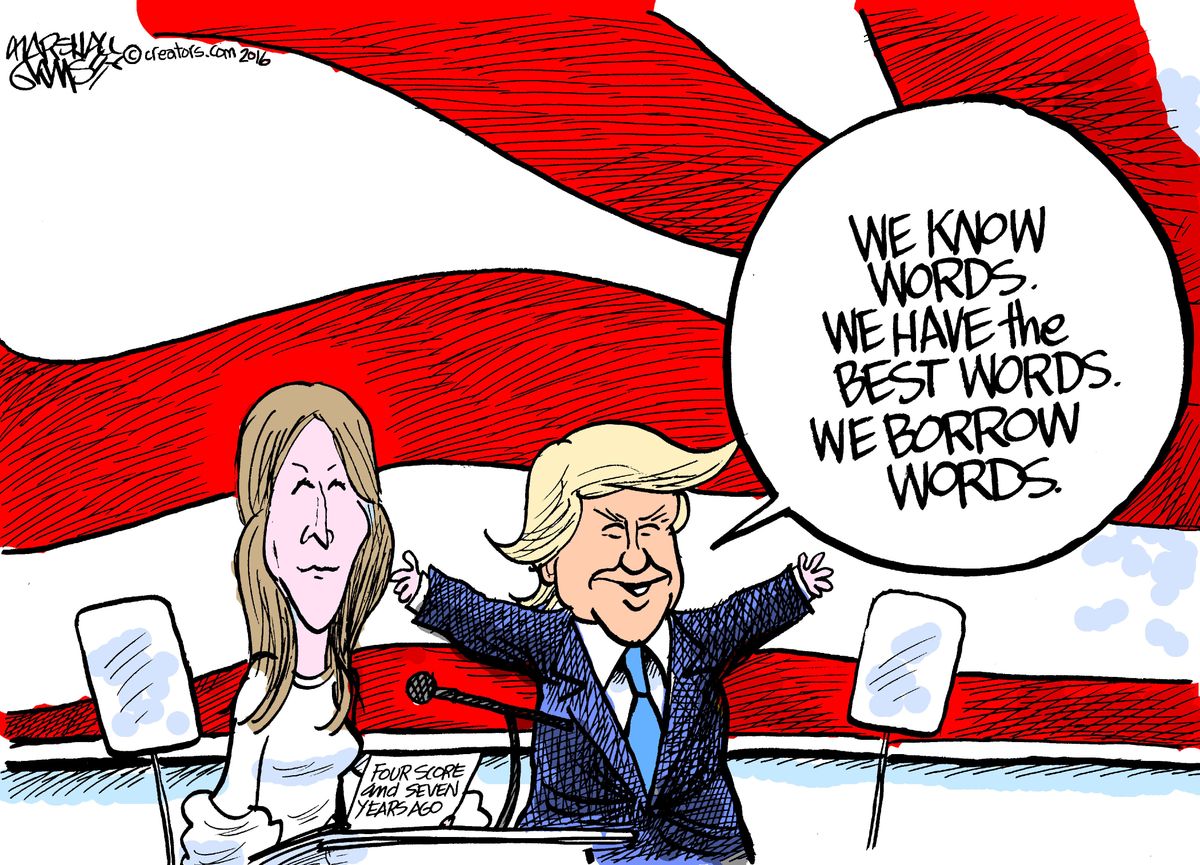 Political cartoon U.S. Donald Melania Trump GOP Convention borrowed ...