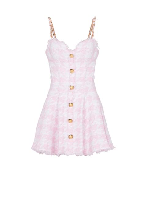 Strappy Houndstooth Tweed A-Line Dress