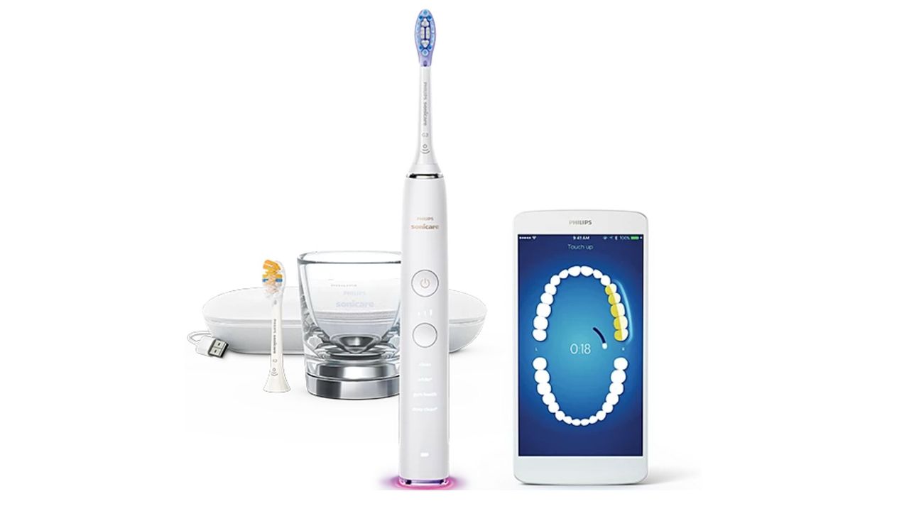 Philips Sonicare DiamondClean Smart toothbrush 9400 with charging cup, travel case, and app