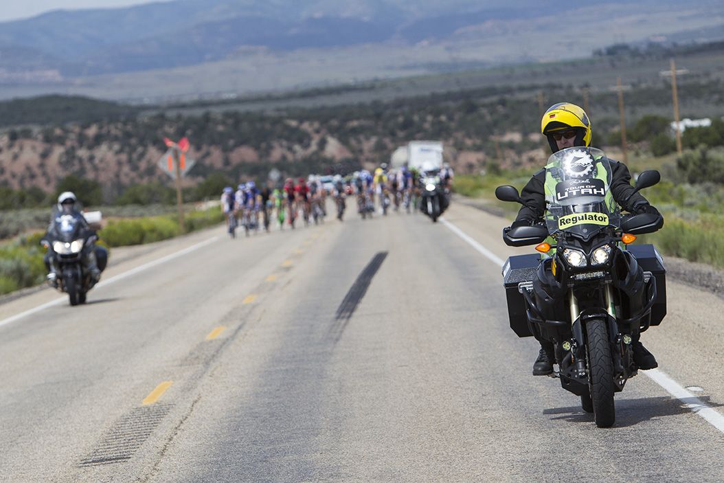 Race regulator Ed Dailey keeps track of all vehicle movements inside the race envelope at the Tour of Utah.