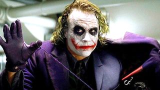 Heath Ledger as the Joker in one of the best superhero movies of all time, The Dark Knight.