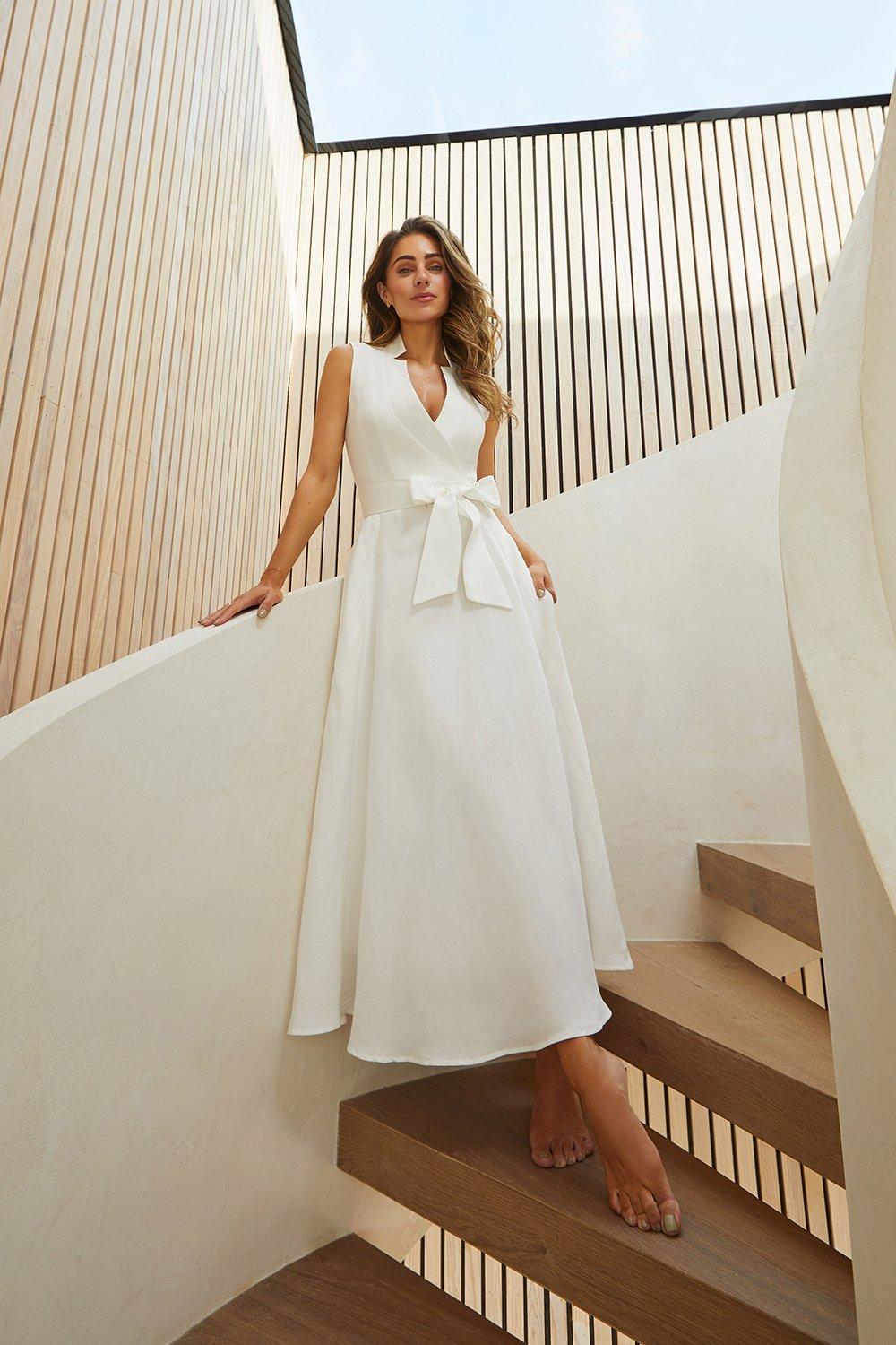 Lydia Millen Linen Wrap Tie Waisted Maxi Dress
