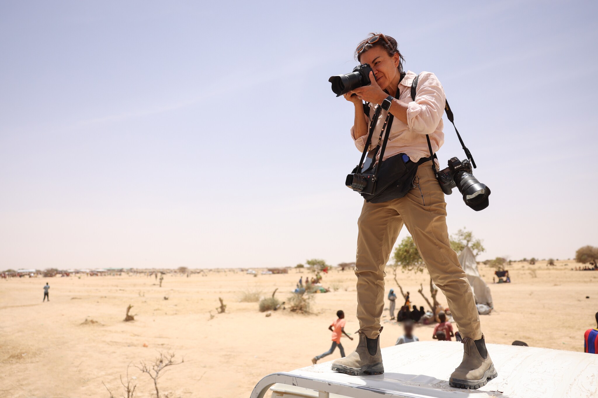Lynsey Addario on assignment in Tin&amp;eacute;, on the Sudanese border in Northeast Chad. (National Geographic/Caitlin Kelly)