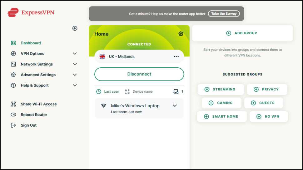 ExpressVPN Aircove dashboard