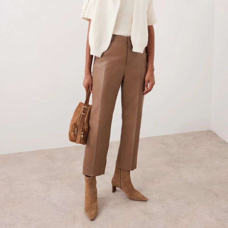 Mint Velvet , Tan Leather Tapered Trousers