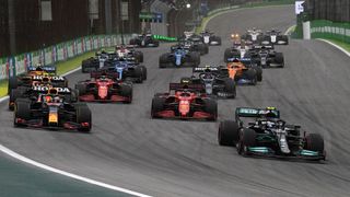 Valtteri Bottas leads the pack during the sprint qualifying in the F1 Brazilian Grand Prix live stream