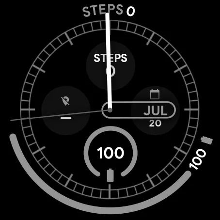 Pixel Watch 2 watch face showing the hour and second hands
