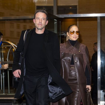 new york, new york october 10 ben affleck l and jennifer lopez are seen in midtown on october 10, 2021 in new york city photo by gothamgc images