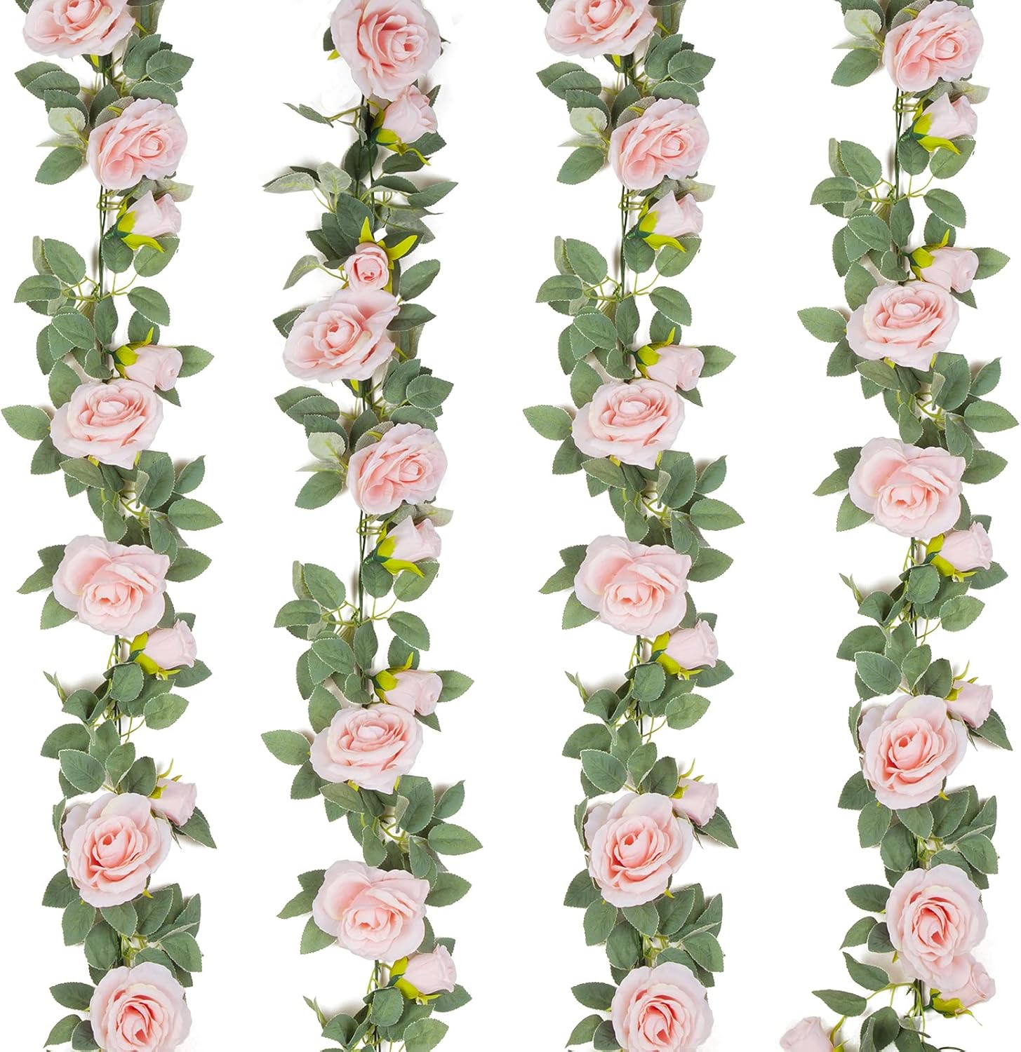 Teldrassil 4pcs(26 Ft) Artificial Rose Vine Fake Flower Garland Fake Silk Rose Hanging Vine for Wedding Party Background Arch Garden Background Decoration (pink)