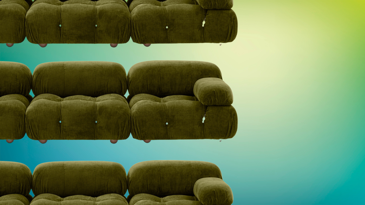 A collage of a sofa from B&amp;B Italia on a colorful background