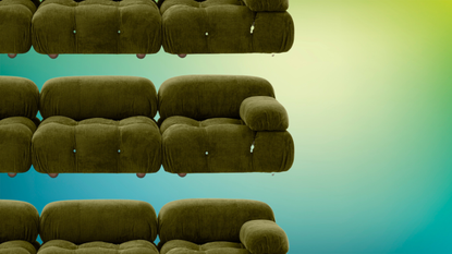 A collage of a sofa from B&B Italia on a colorful background