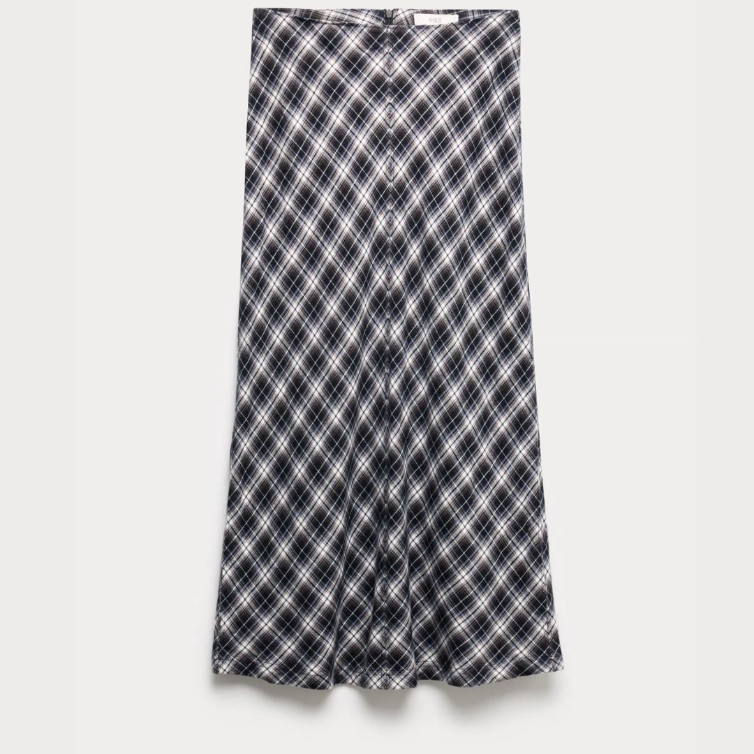 M&amp;amp;S Pure Cotton Checked Midi Skirt